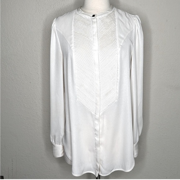 Anthropologie Leifsdottir Sequined Jeweled Tuxedo Blouse in Ivory Size 4 Tunic - Picture 1 of 8